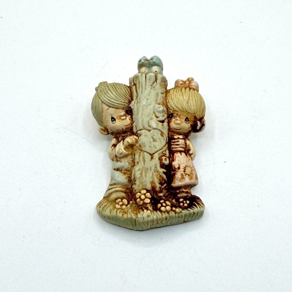 Vintage Boy Girl Tree Figurine Love Birds Miniature Cottagecore Shelf Decor